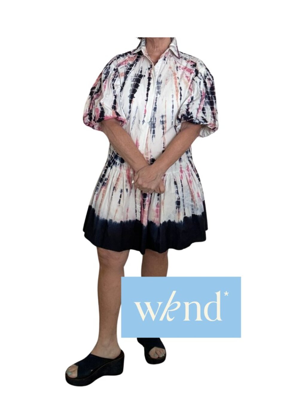 WKND WYFR Boho/Preppy Tie Dyed Frock It Dress Puff Sleeve Size M Shirt Dress